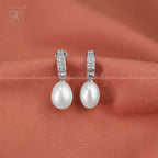 Silver CZ Pearl Drop Earrings Freshwater | Krishna Pearls and Jewellers