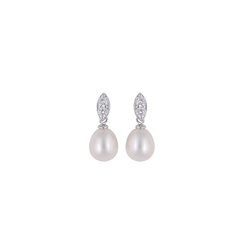 Elegant Pearl Drop Earrings with CZ Leaf | Krishna Pearls and Jewellers