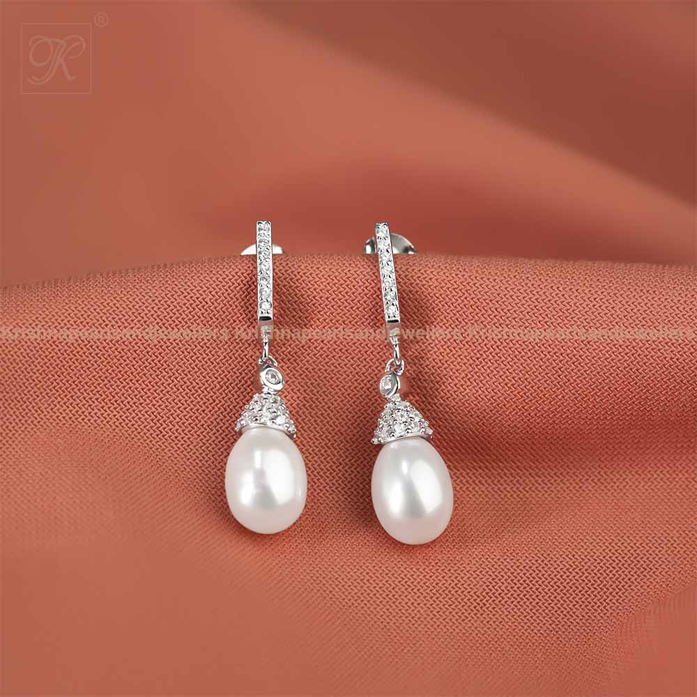 Elegant Silver Drop Earrings with CZ | Krishna Pearls and Jewellers