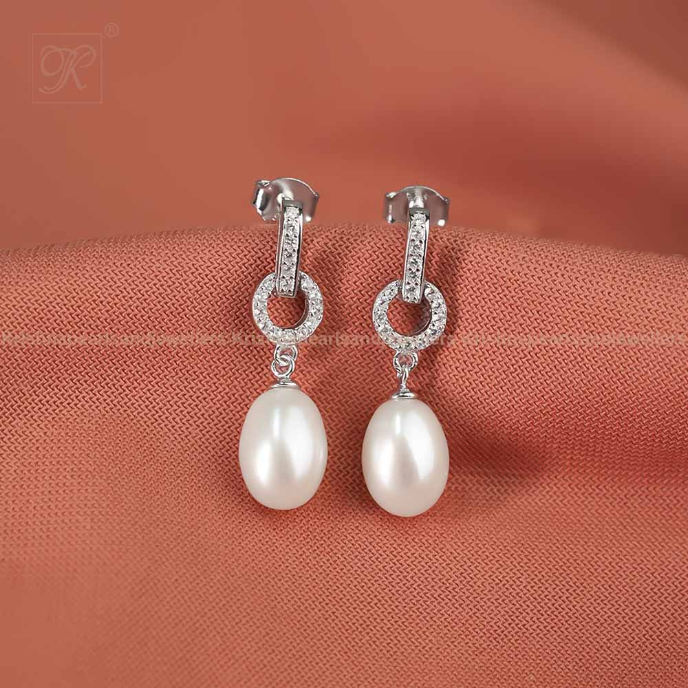 Elegant Silver CZ Drop Earrings with | Krishna Pearls and Jewellers