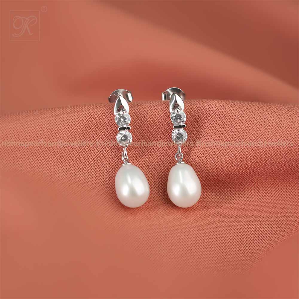 Ivory Grace Pearl Drop Earrings Freshwater | Krishna Pearls and Jewellers