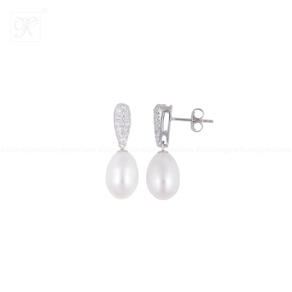 Ivory Drop Pearl Set – CZ Teardrop Elegance | Krishna Pearls and Jewellers