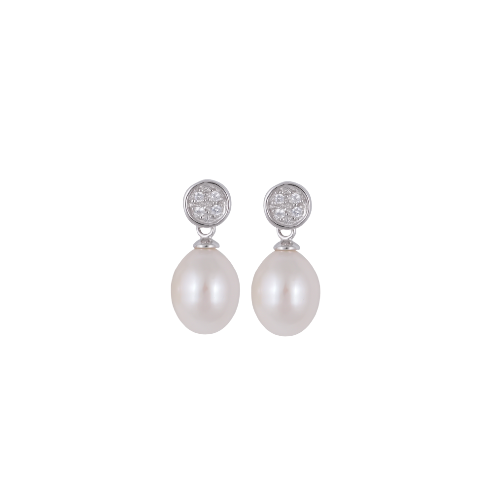 Radiant Pearl Drop CZ Earrings Freshwater | Krishna Pearls and Jewellers