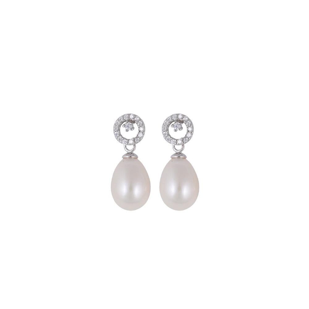 Floral Spark CZ Drop Pearl Earrings | Krishna Pearls and Jewellers