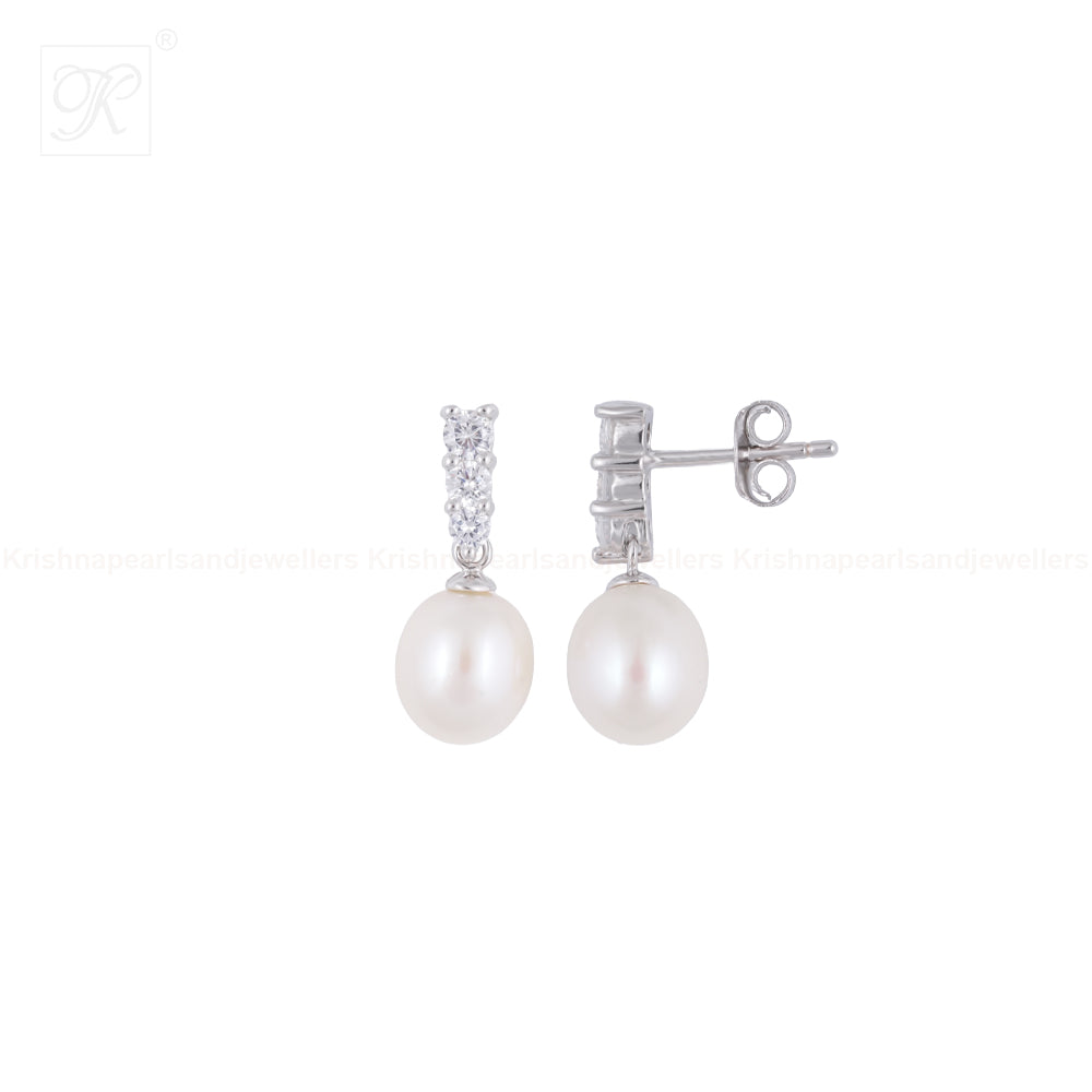 Radiant Trio CZ ROUND Pearl Set – Silver | Krishna Pearls and Jewellers