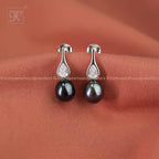 Sleek Silver Drop Earrings with Black | Krishna Pearls and Jewellers