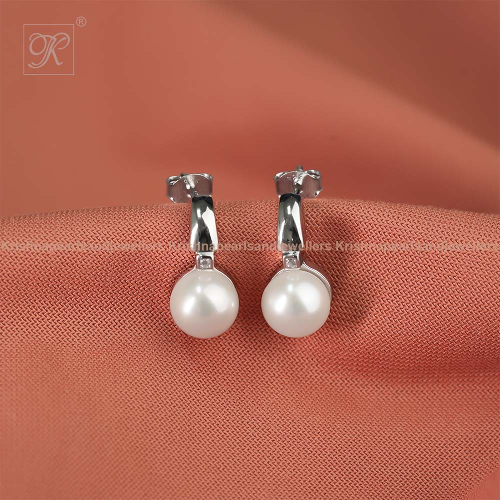 Sleek Simplicity Silver Pearl Stud Drop | Krishna Pearls and Jewellers