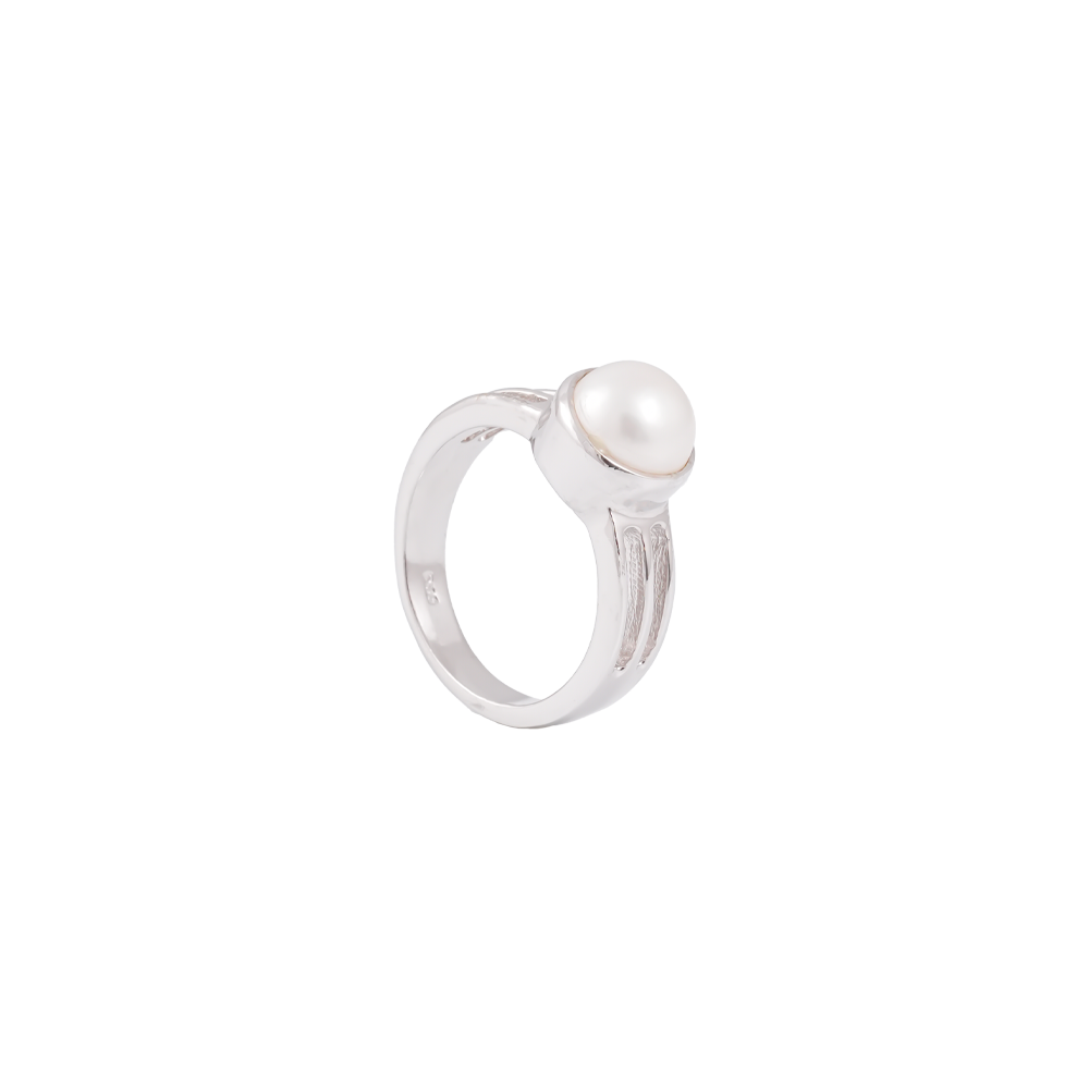 Celestial Allure: White Pearl Ring with | Krishna Pearls and Jewellers
