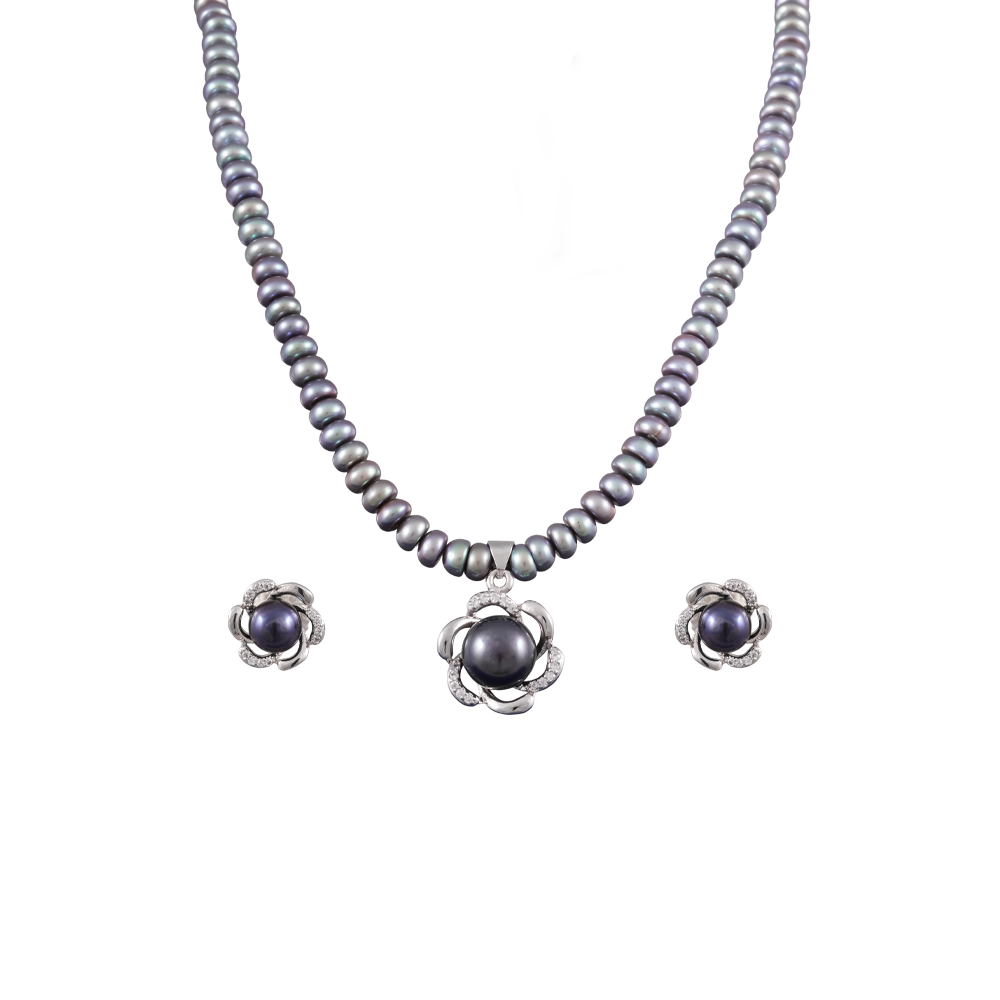 Midnight Bloom Pearl Jewelry Set Freshwater | Krishna Pearls and Jewellers