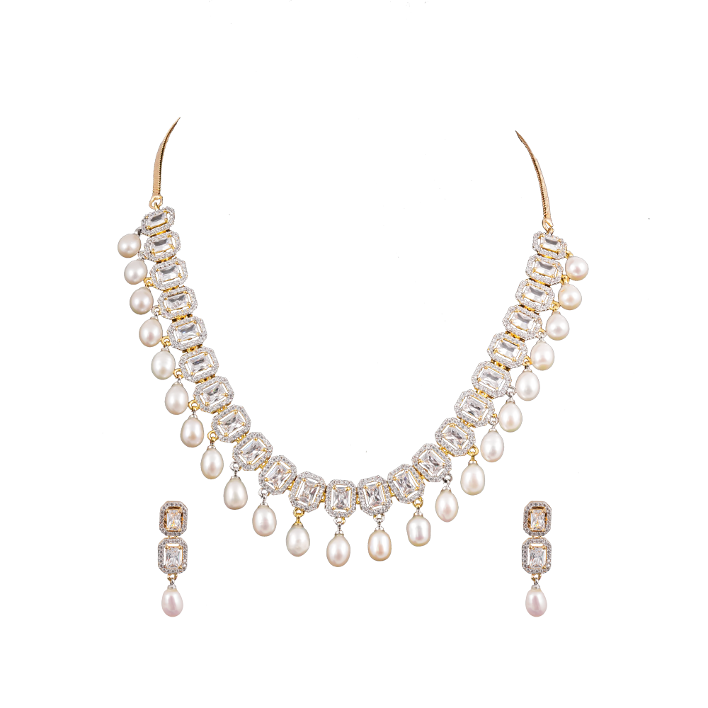 Crystal Royale Drop Pearl Necklace Set | Krishna Pearls and Jewellers