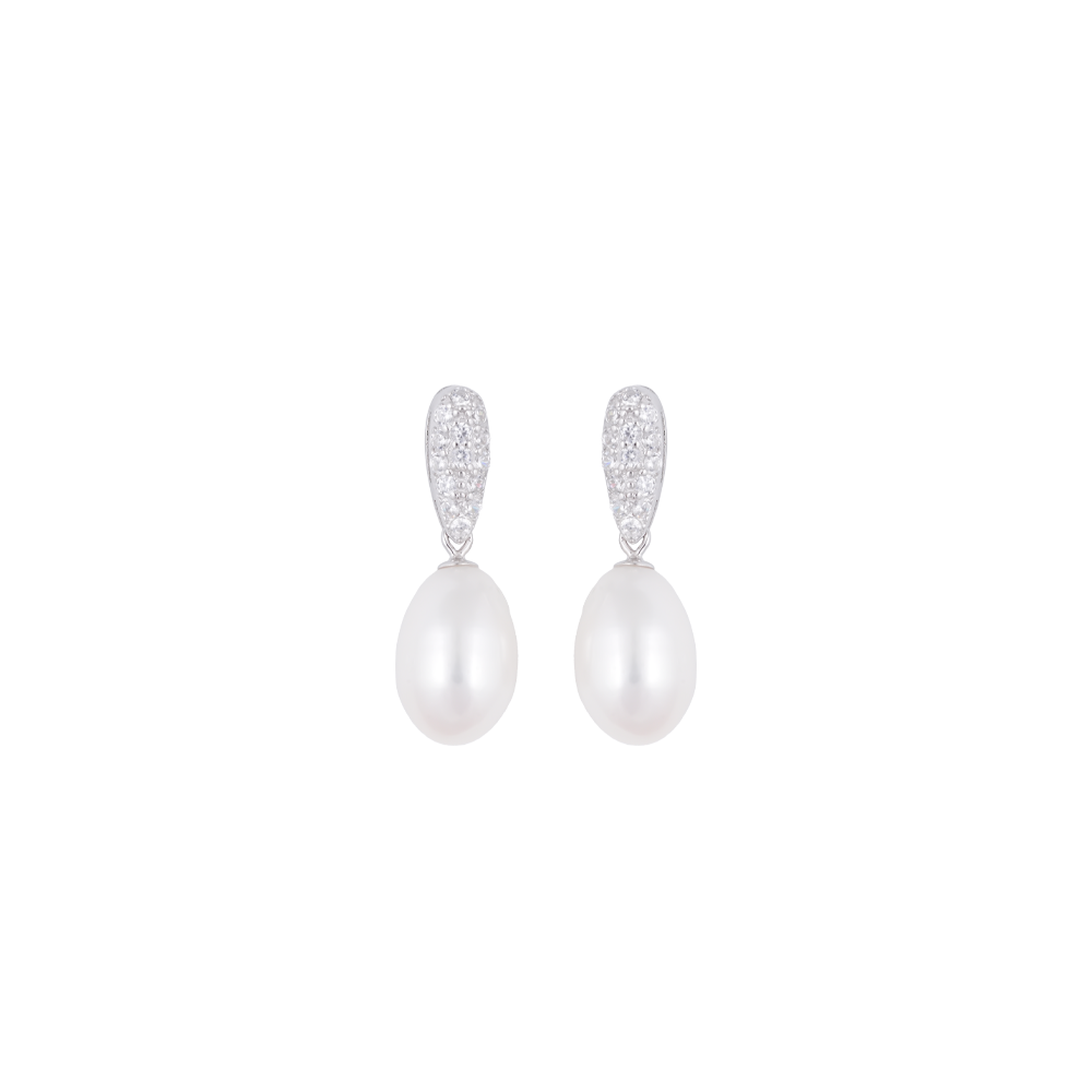 Ivory Drop Pearl Set – CZ Teardrop Elegance | Krishna Pearls and Jewellers