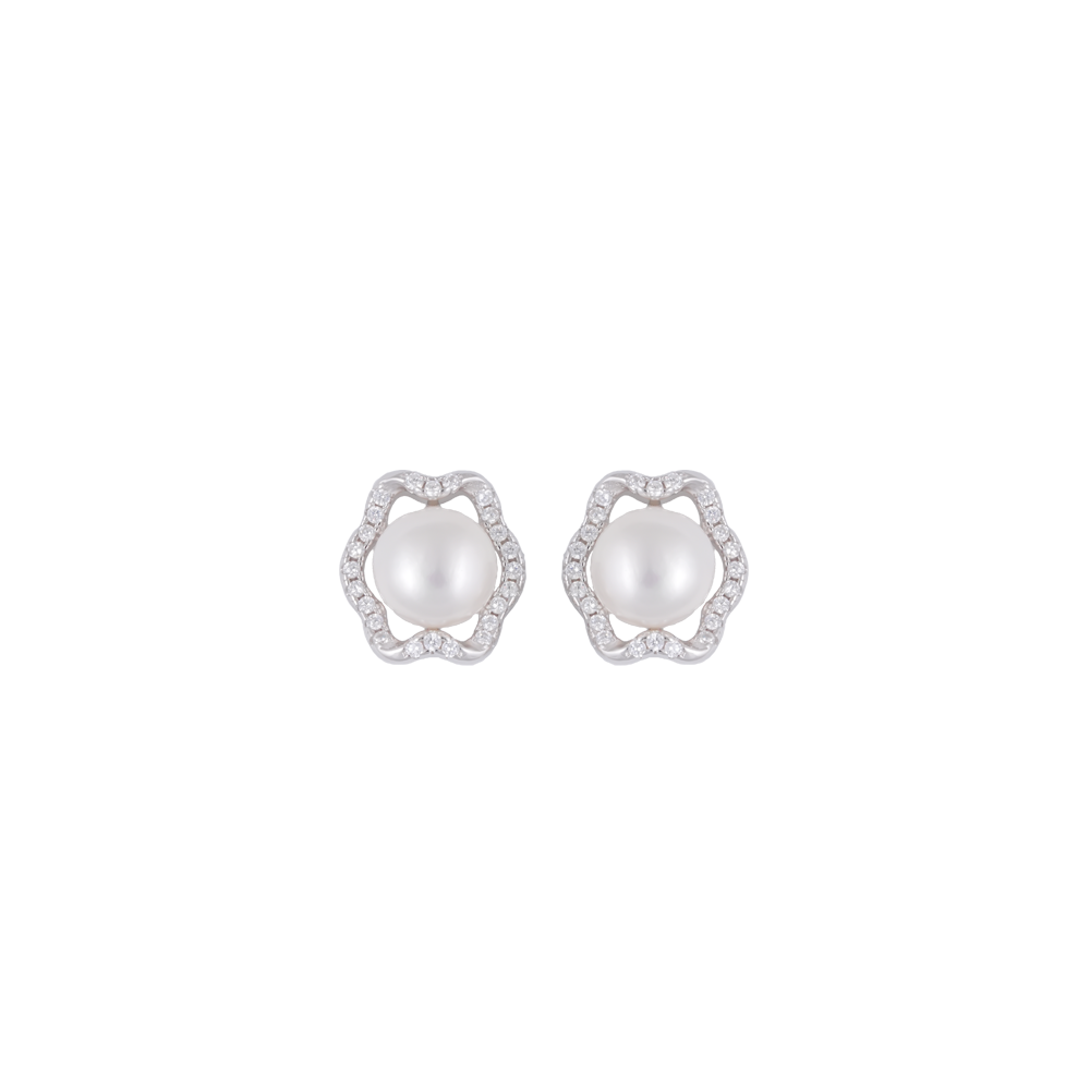 Floral Wave Pearl Set – CZ Framed ROUND | Krishna Pearls and Jewellers