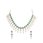 CZ with Green Stone Teardrop Pearl Necklace | Krishna Pearls and Jewellers