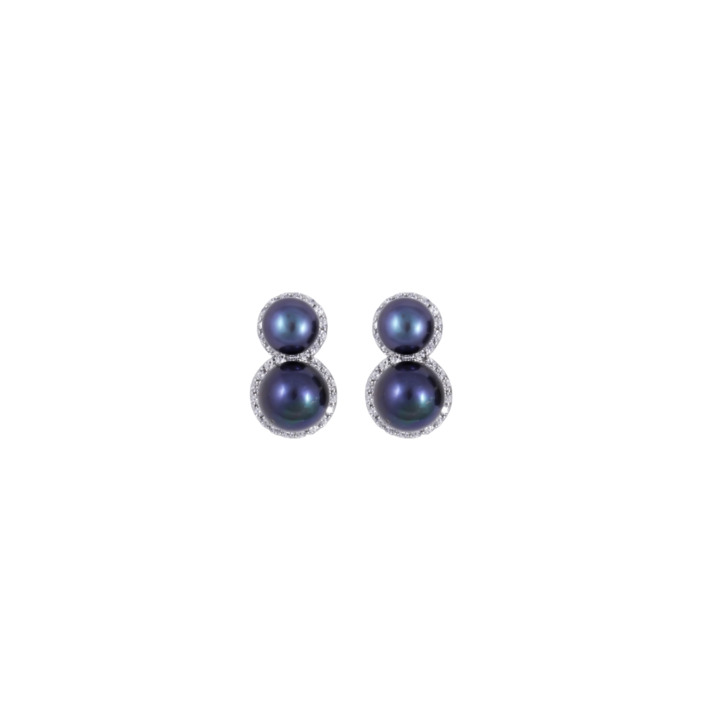 Midnight Cascade Blue Pearl Set – Dual Drop | Krishna Pearls and Jewellers