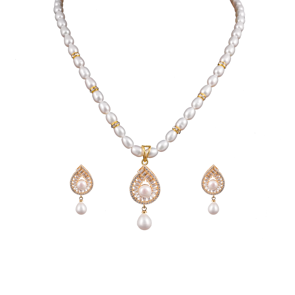 Golden Grace Pearl Jewelry Set Freshwater | Krishna Pearls and Jewellers