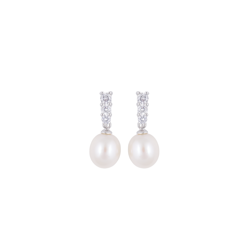 Radiant Trio CZ ROUND Pearl Set – Silver | Krishna Pearls and Jewellers