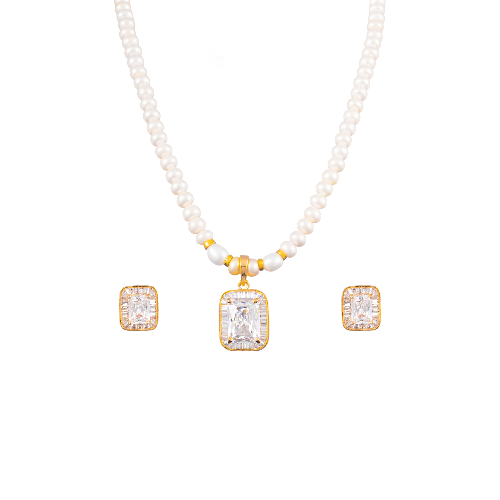 Royal Square Zirconia Pearl Jewelry Set | Krishna Pearls and Jewellers