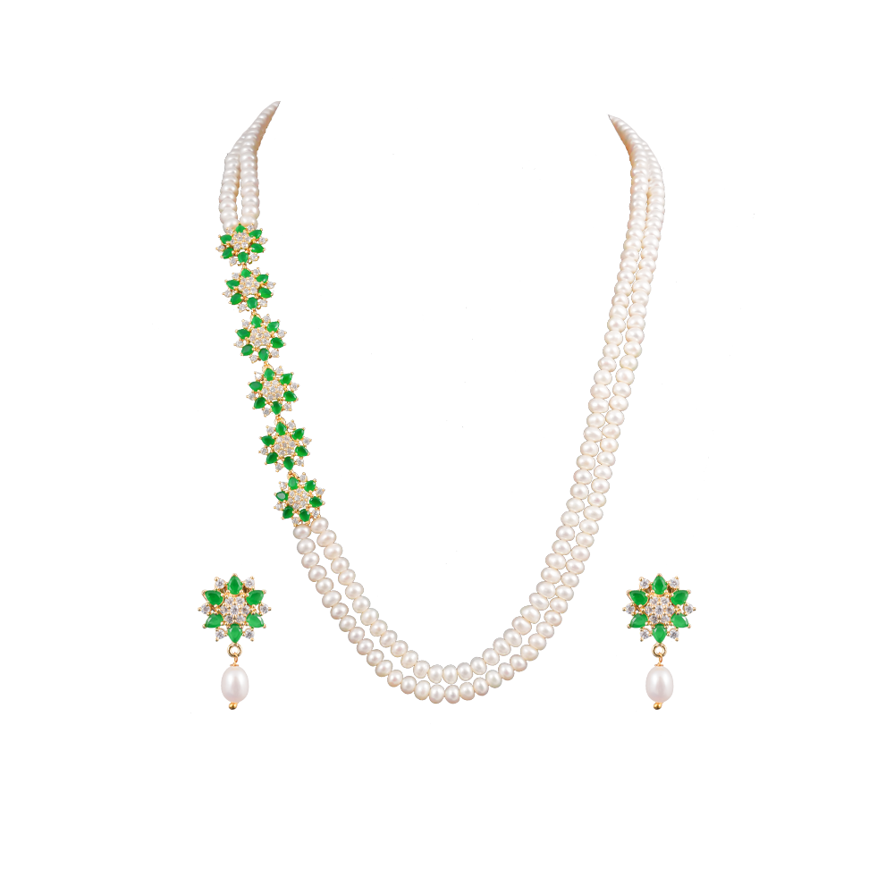 Floral Cascade Double-Layer Pearl Necklace | Krishna Pearls and Jewellers