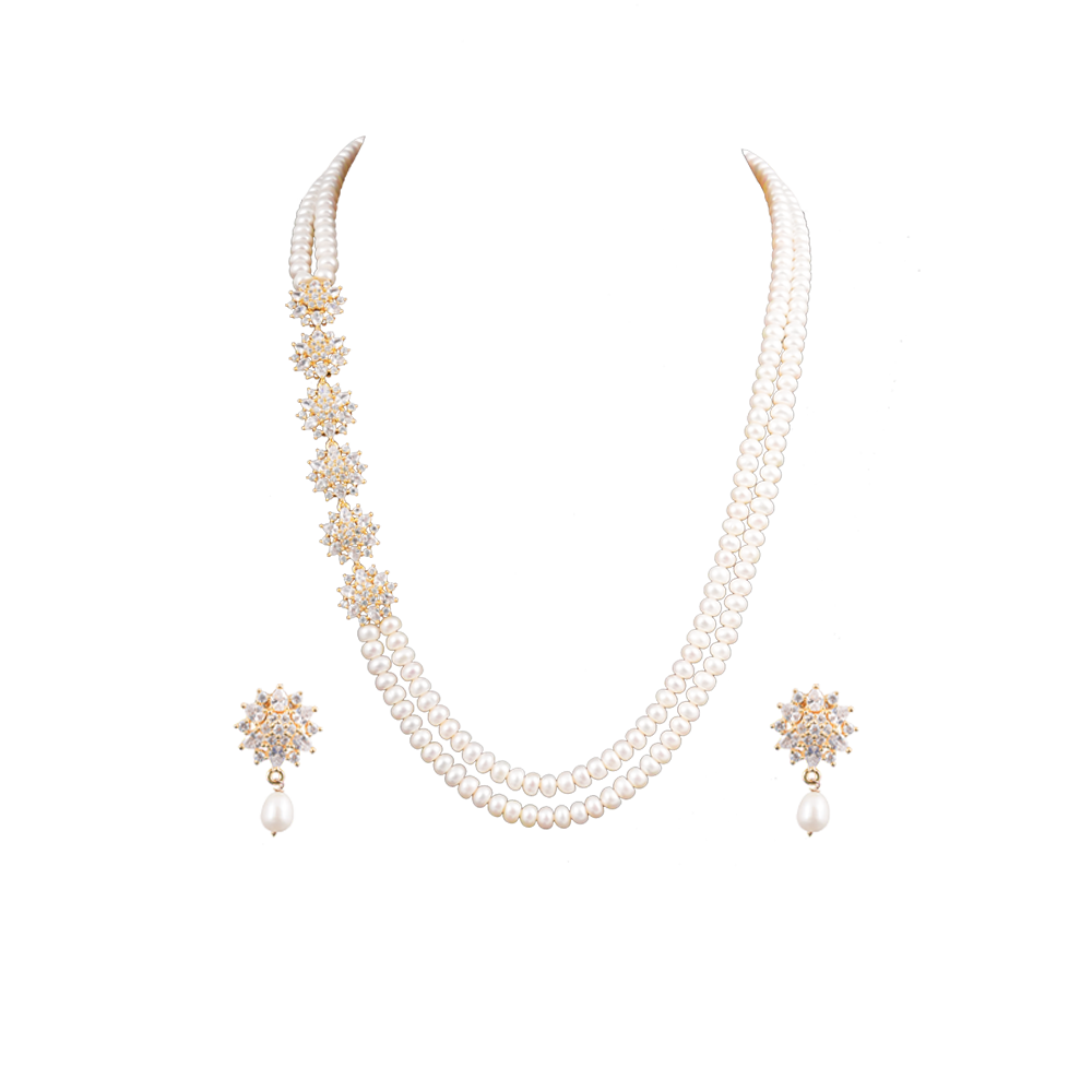 Graceful Layered Pearl Necklace Set with | Krishna Pearls and Jewellers