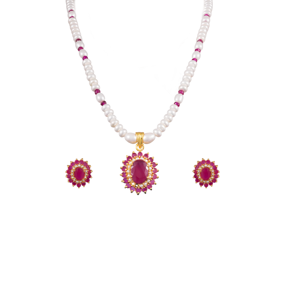 Royal Ovaldrop Pearl & Gemstone Set | Krishna Pearls and Jewellers