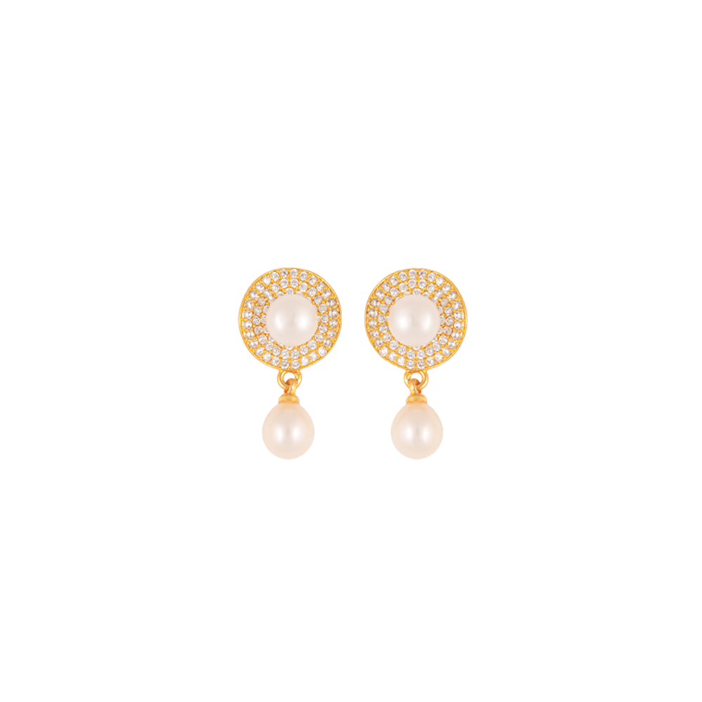 Golden Elegance Drop Pearl Set Freshwater | Krishna Pearls and Jewellers