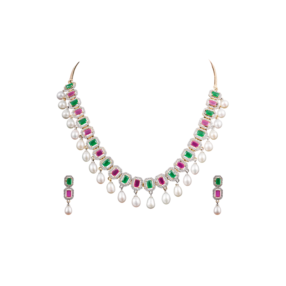 Golden Glamour Pearl Choker Set Freshwater | Krishna Pearls and Jewellers