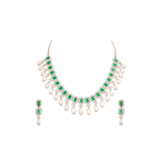 Green Square Cascade Pearl Necklace Set | Krishna Pearls and Jewellers