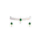 Regal Pearl and Green Stone Choker Set | Krishna Pearls and Jewellers
