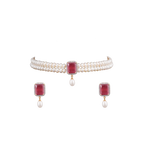 Red Stone Teardrop Pearl Choker Set | Krishna Pearls and Jewellers