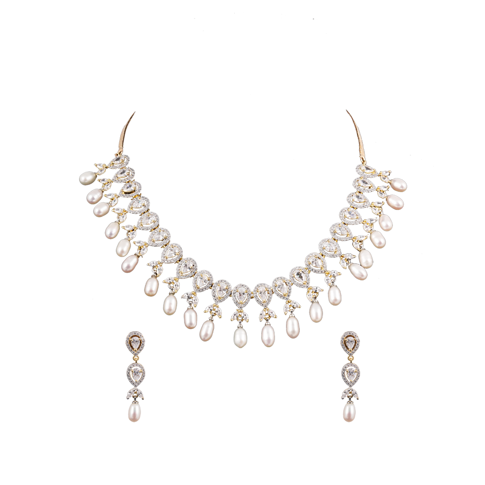Royal Cascade Drop Pearl Necklace Set | Krishna Pearls and Jewellers