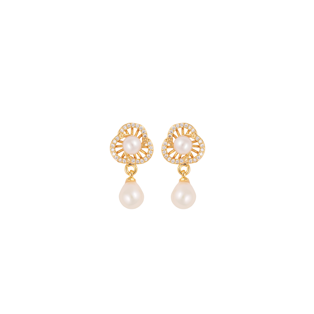 Royal Clover Pearl Drop Set Freshwater | Krishna Pearls and Jewellers