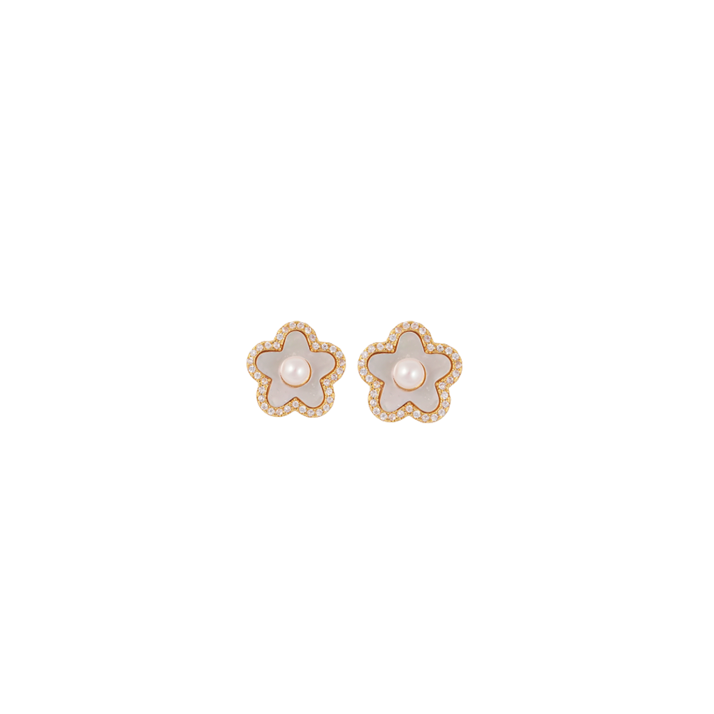 Golden Petal White Pearl Pendant & Earrings | Krishna Pearls and Jewellers