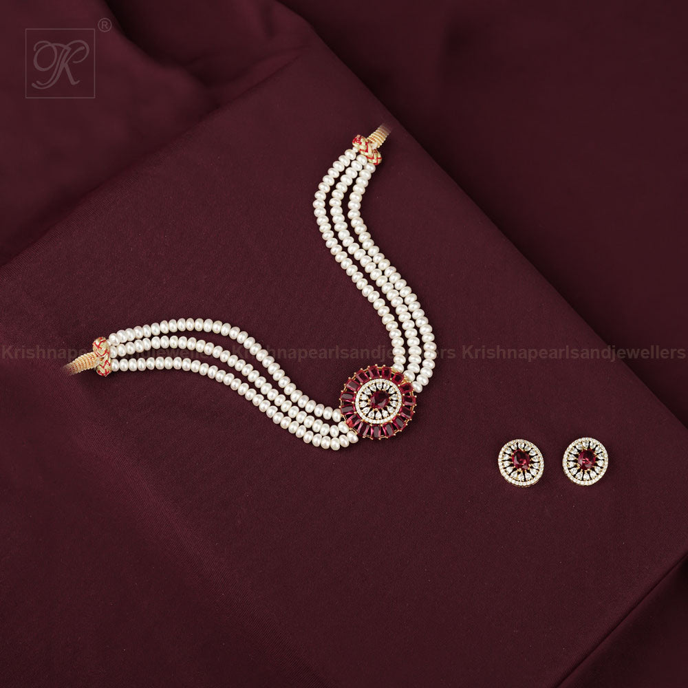 Crimson Royale Pearl Choker Set Freshwater | Krishna Pearls and Jewellers