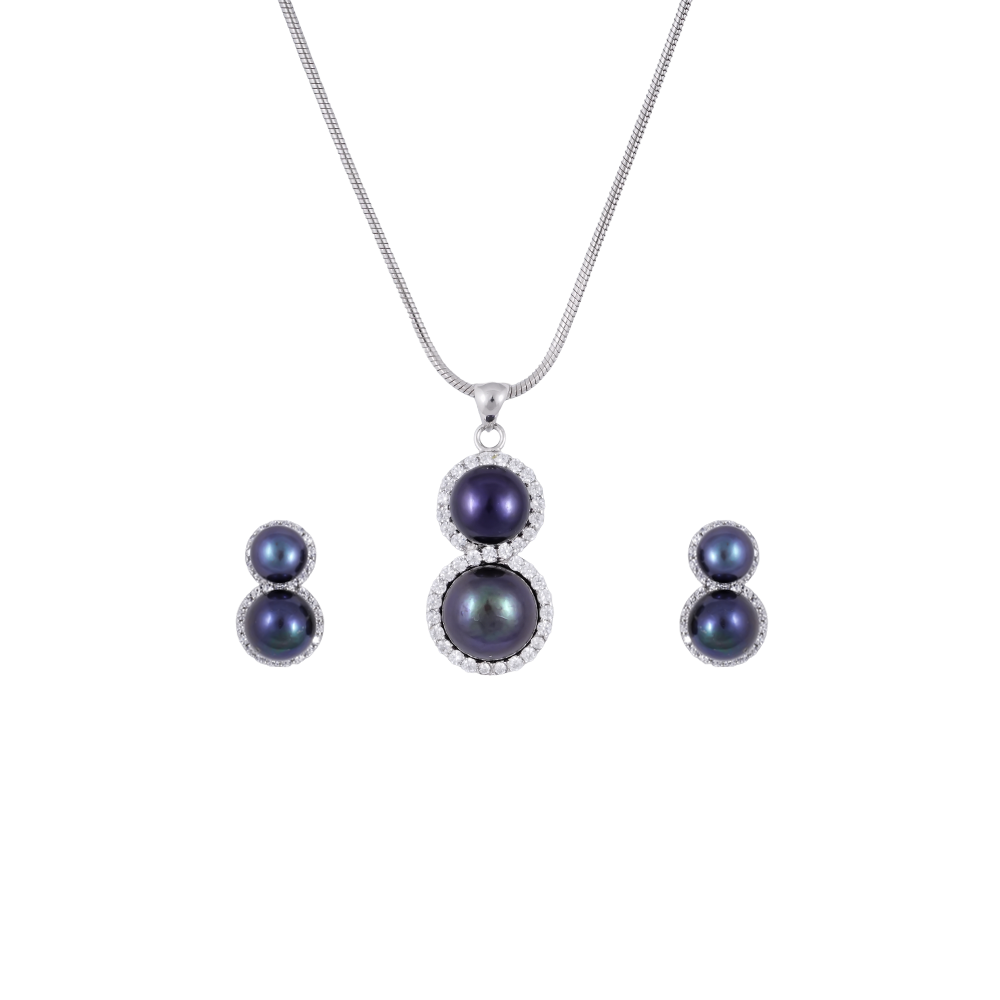 Midnight Cascade Blue Pearl Set – Dual Drop | Krishna Pearls and Jewellers