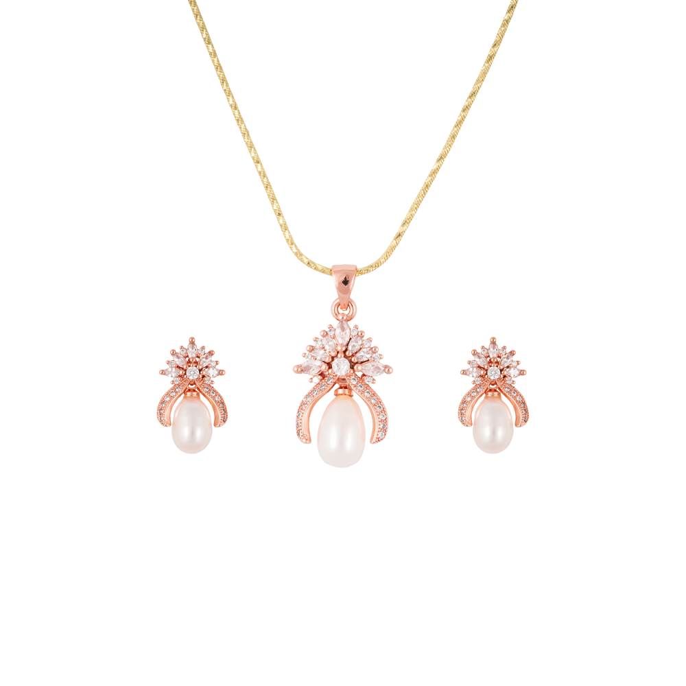 Ivory Drop Sparkle Pendant & Earrings Set | Krishna Pearls and Jewellers