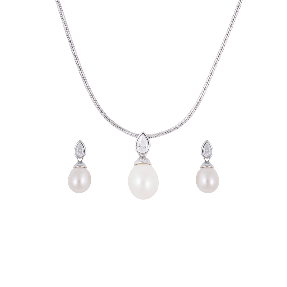 Ivory Grace Drop Set Freshwater Pearl | Krishna Pearls and Jewellers
