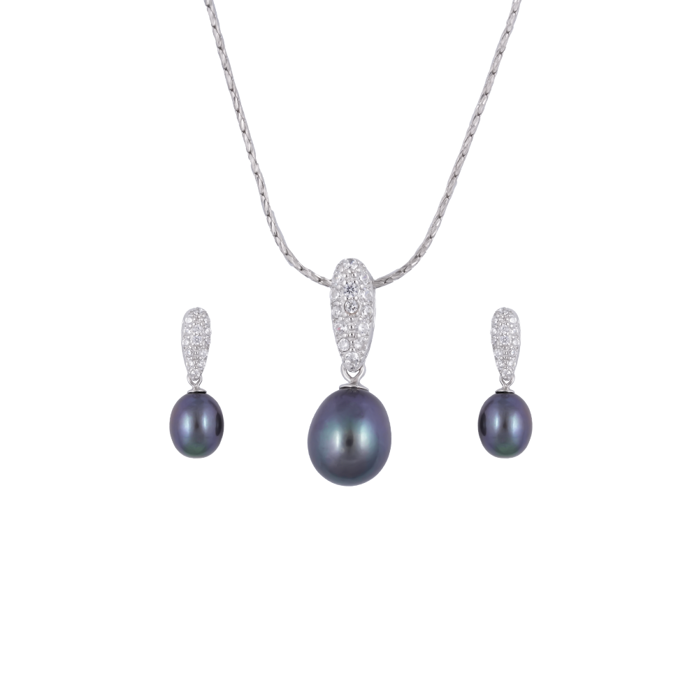 Midnight Leaf Pearl Set – Blue Teardrop | Krishna Pearls and Jewellers