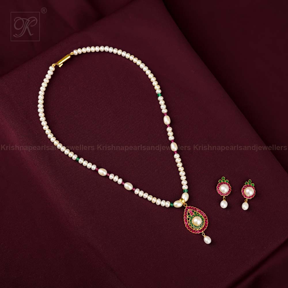 Festive Pearl & Multicolor stone Medallion | Krishna Pearls and Jewellers