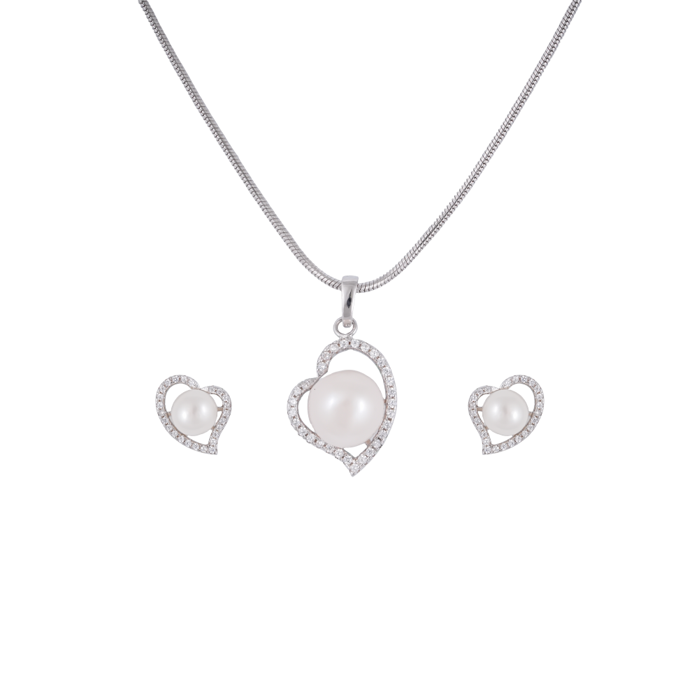 Sparkling Heart Pearl Set – CZ-Studded Love | Krishna Pearls and Jewellers