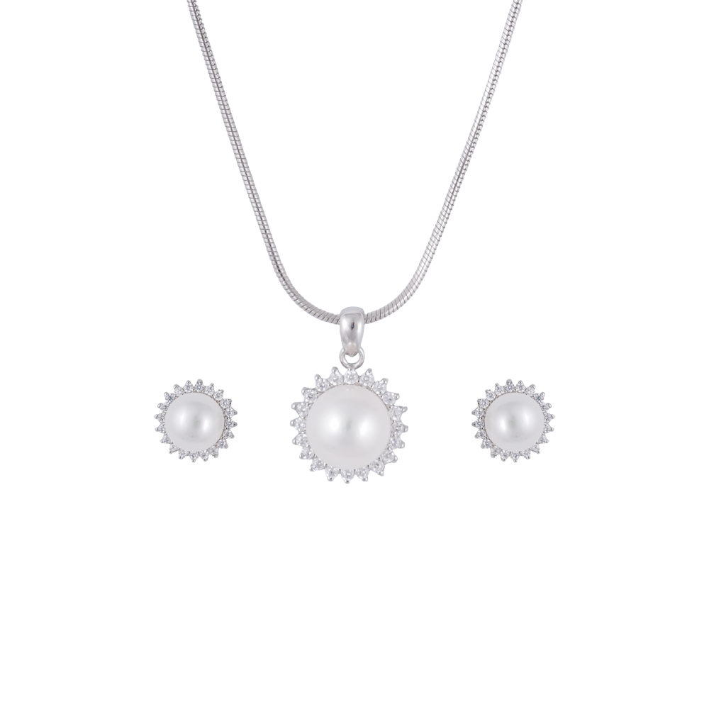 Halo Glow Pearl Set – Classic White Pearls | Krishna Pearls and Jewellers
