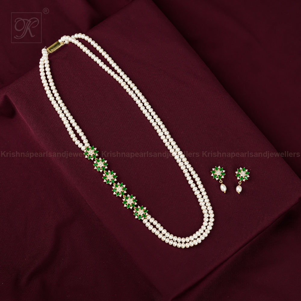 Floral Cascade Double-Layer Pearl Necklace | Krishna Pearls and Jewellers