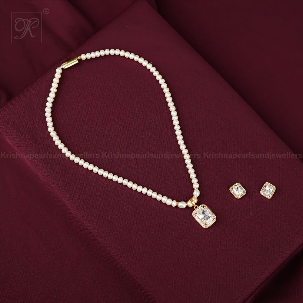 Royal Square Zirconia Pearl Jewelry Set | Krishna Pearls and Jewellers