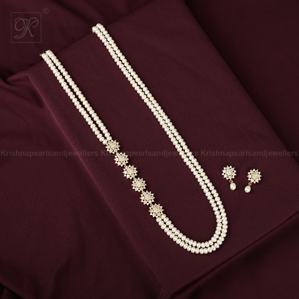 Graceful Layered Pearl Necklace Set with | Krishna Pearls and Jewellers