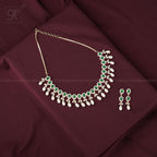 CZ with Green Stone Teardrop Pearl Necklace | Krishna Pearls and Jewellers