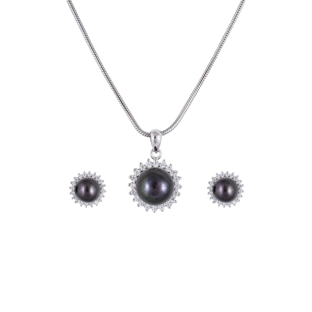 Mocha Glow Pearl Set –BROWN Pearls with CZ | Krishna Pearls and Jewellers