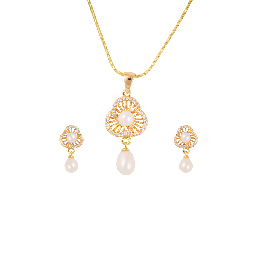 Royal Clover Pearl Drop Set Freshwater | Krishna Pearls and Jewellers