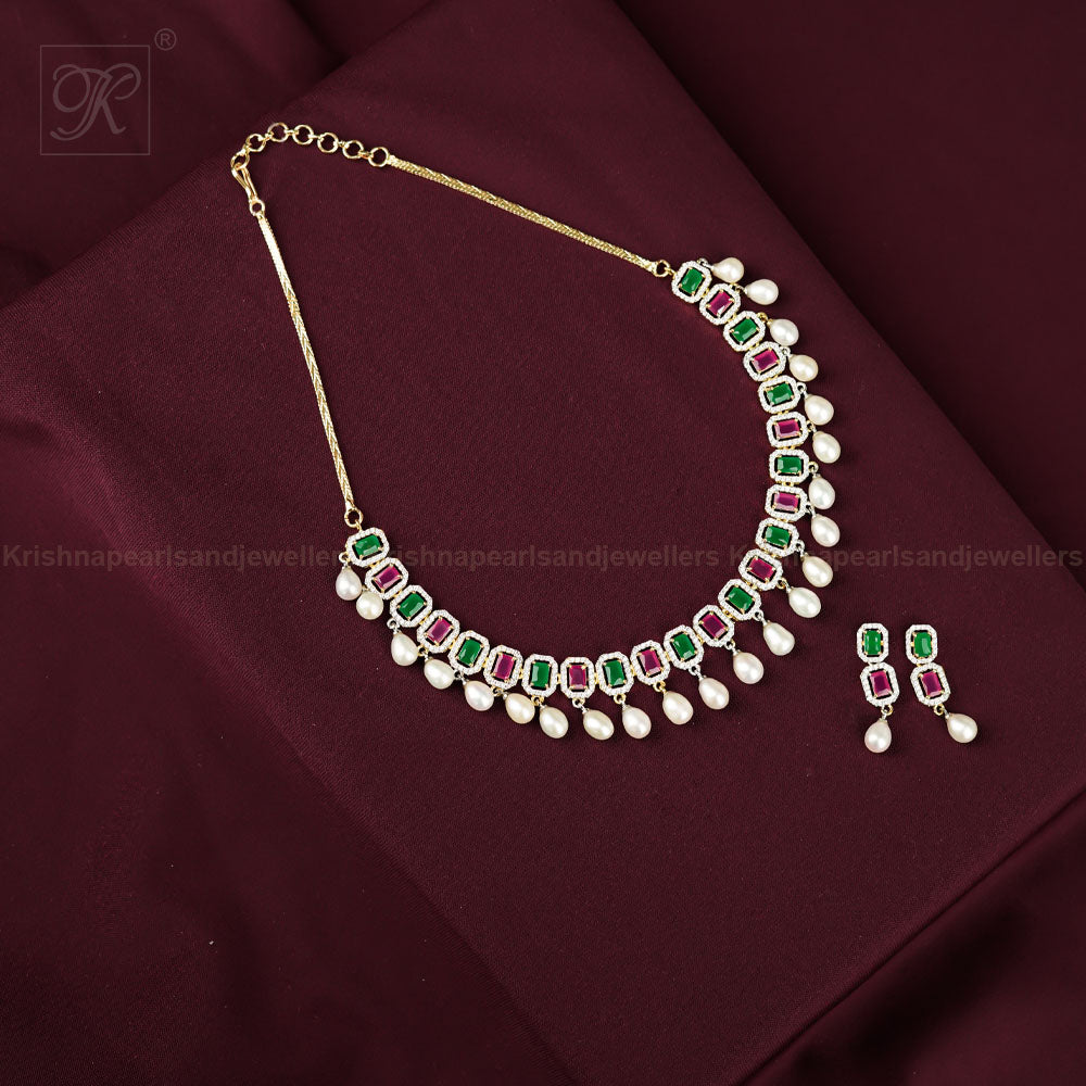 Golden Glamour Pearl Choker Set Freshwater | Krishna Pearls and Jewellers