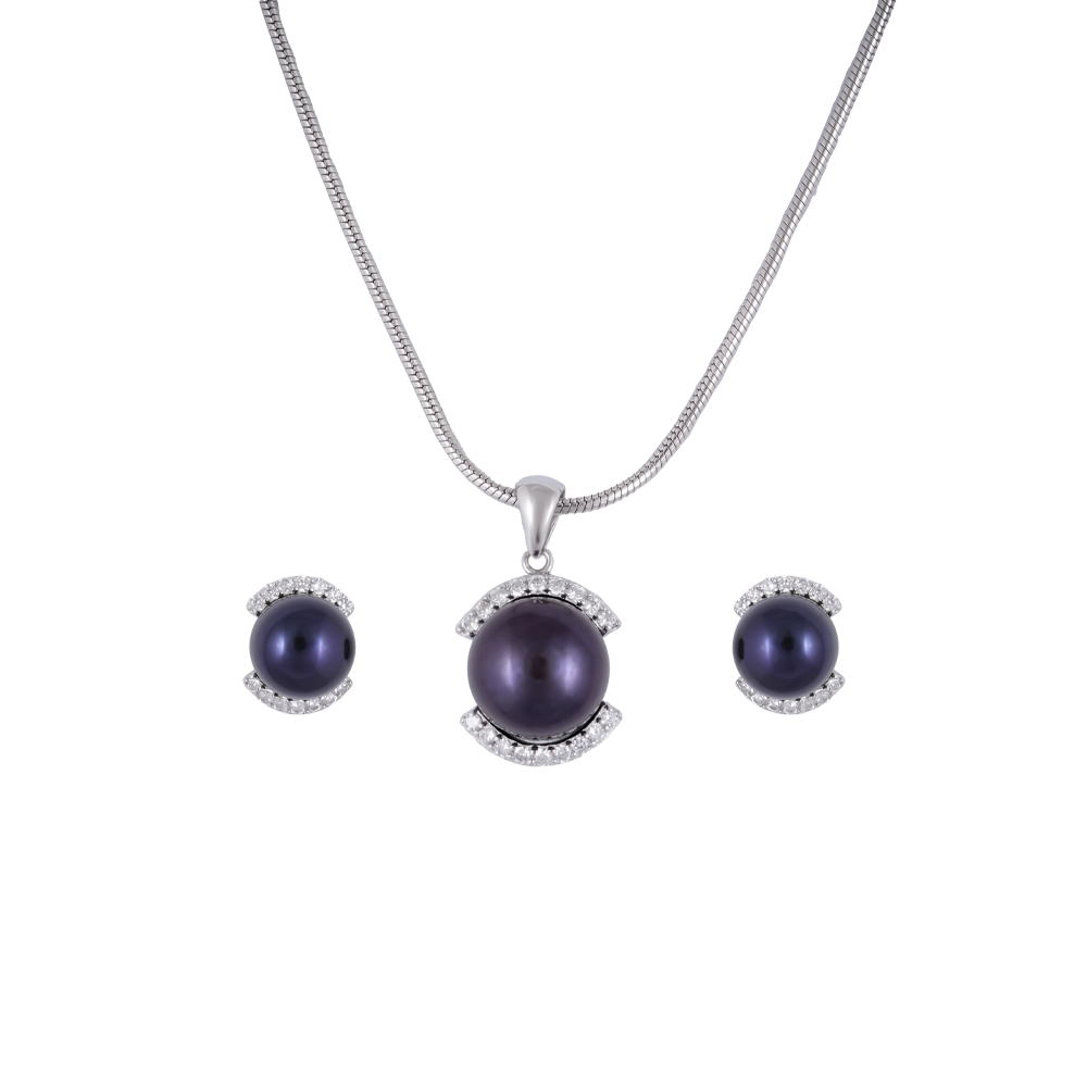Midnight Halo Pearl Set – Black ROUND | Krishna Pearls and Jewellers