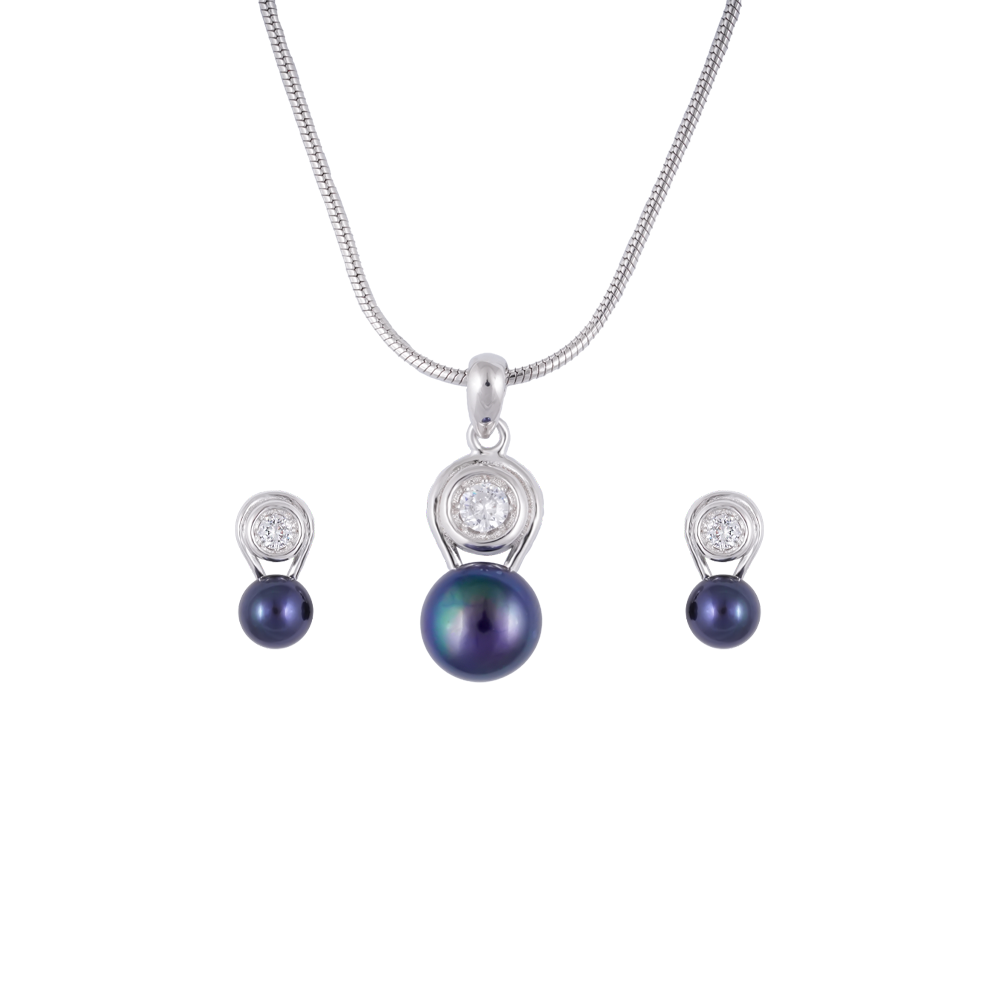 Midnight Sparkle Pearl Set – Black ROUND | Krishna Pearls and Jewellers