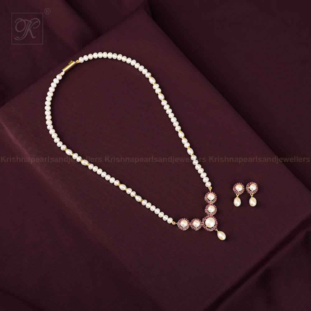 Crimson Halo Pearl Jewelry Set Freshwater | Krishna Pearls and Jewellers